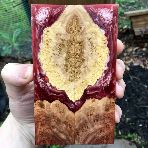 Australian Brown and Red Mallee Burl Hybrid Knife Scales