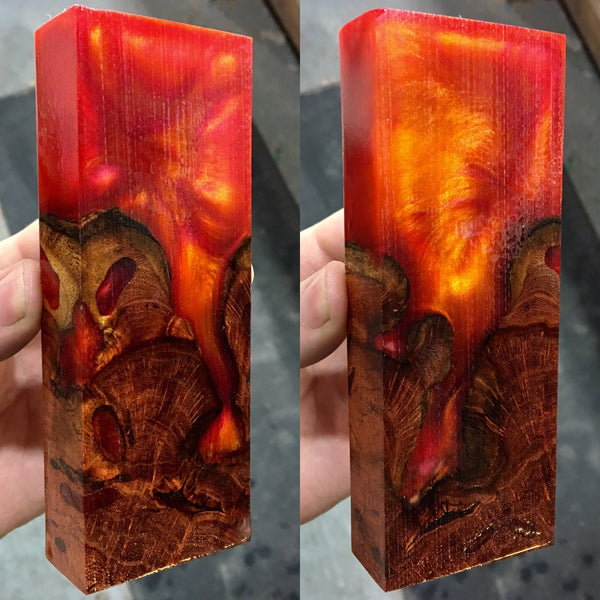 Mesquite Burl w/ Red Orange Resin Hybrid Blank