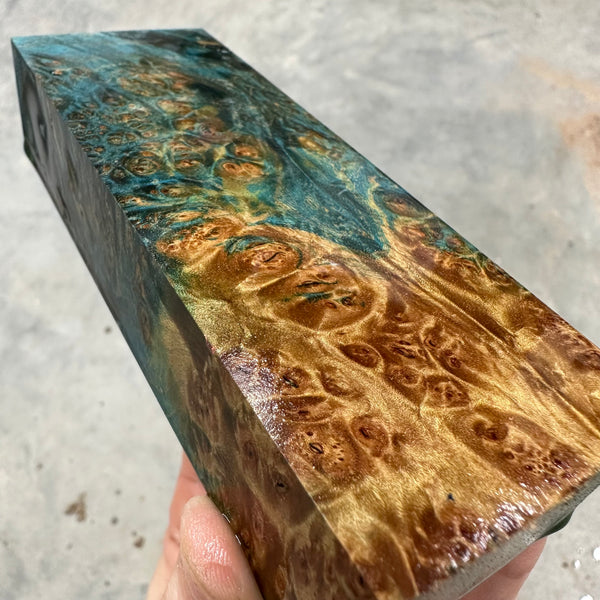 Dyed Maple Burl Blank 5 7/16”L x 2”W x 1 3/16” thick