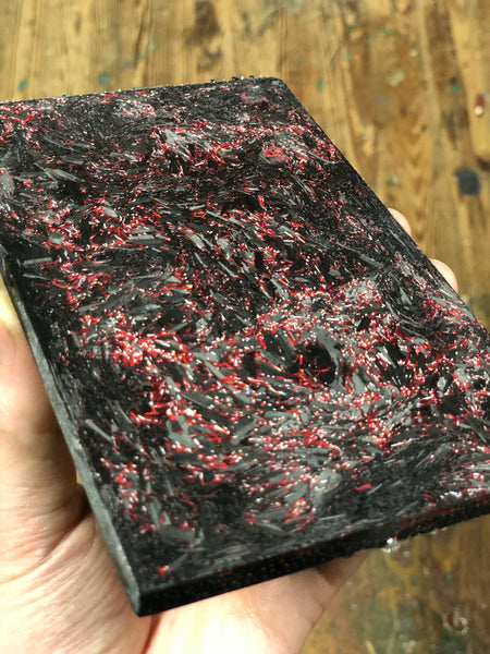 Shredded Carbon Fiber Red Holo Shred Slab Blank 6 7/16”L x 4 1/8”W x 5/16”+ thick