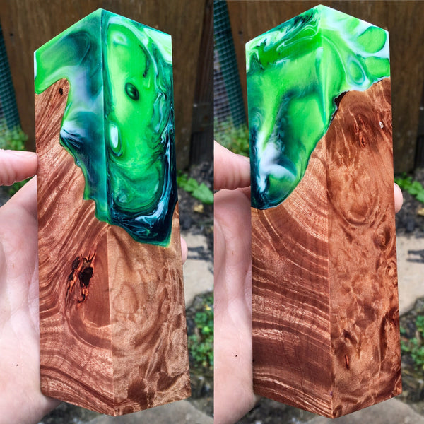 Maple Burl w/ Green Apple Swirl Resin Blank