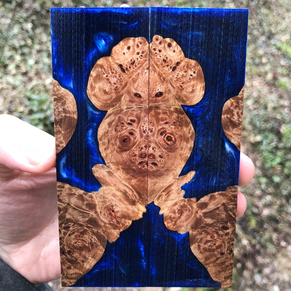 Maple Burl w/ Midnight Blue Resin Knife Scales