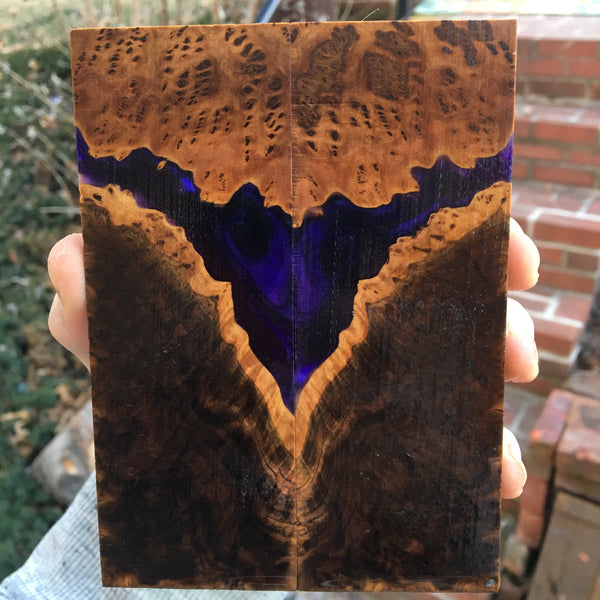 Brown Mallee Burl w/ Purple and Black Resin Knife Scales