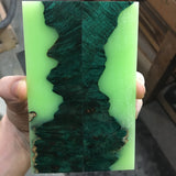 Dyed Maple Burl with BRIGHT Green Glow in the Dark Resin Knife Scales