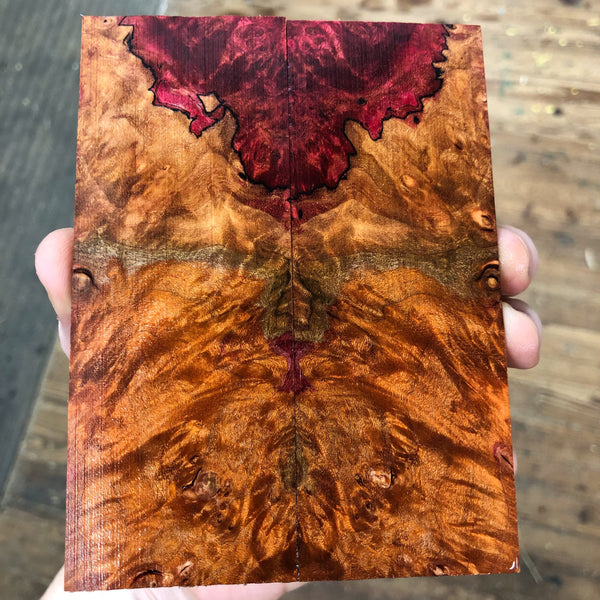 Red Orange dyed Spalted Maple Burl Knife Scales