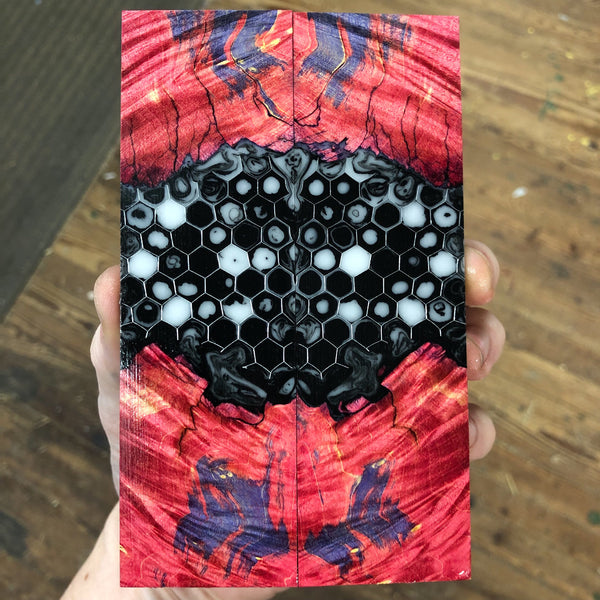 Dyed Box Elder Burl Honeycomb Hybrid Knife Scales