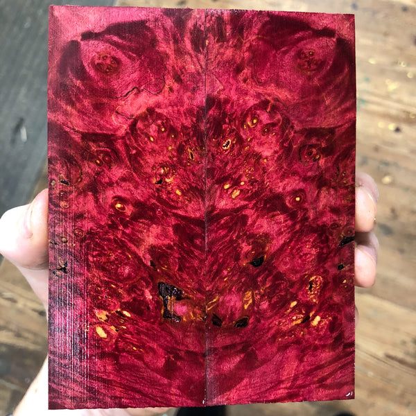 Red Dyed Maple Burl Knife Scales