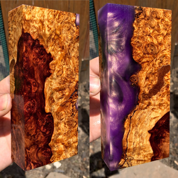 Honduran Rosewood Burl w/ Violet/Brass and Black Resin Blank