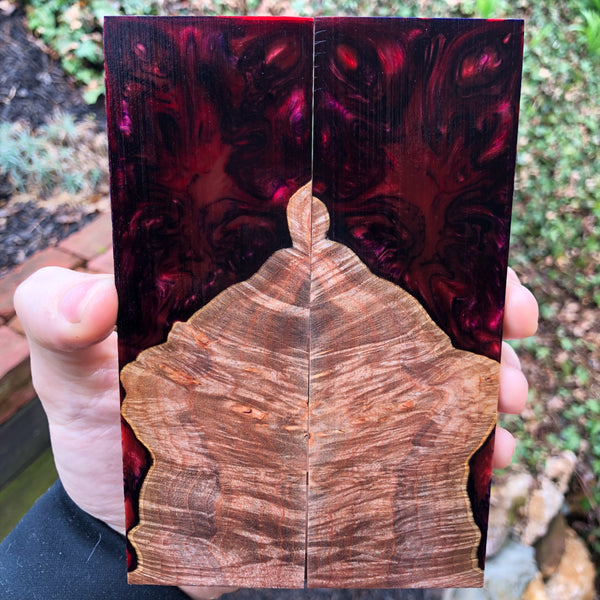 Black Maple Burl w/ Red and Purple Resin Knife Scales