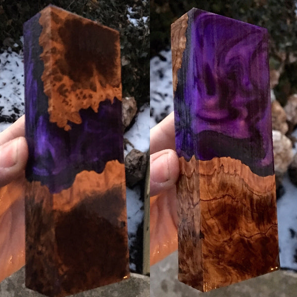 Brown Mallee Burl w/ Translucent Purple and Black Resin Blank