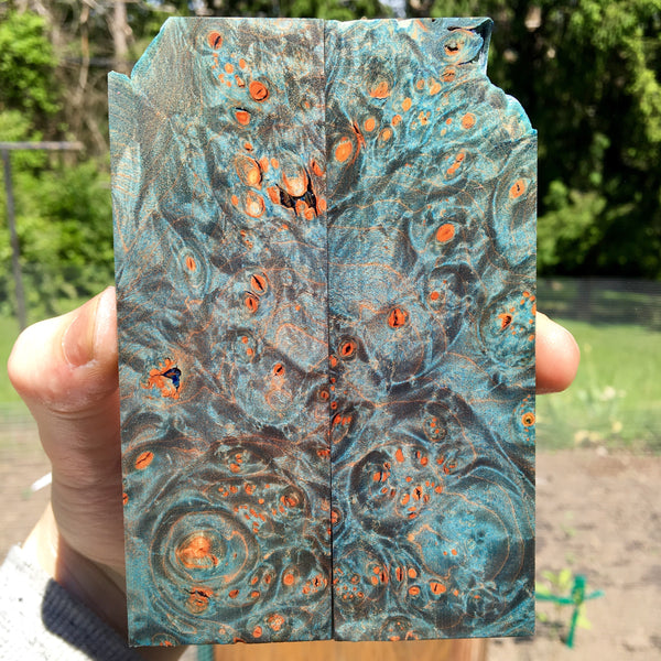 Teal Dyed Maple Burl Knife Scales
