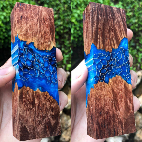 Maple Burl w/ Blue Honeycomb Resin Blank