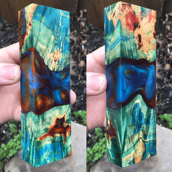 Blue/Green Dyed Box Elder w/ Turquoise Gold Resin Blank