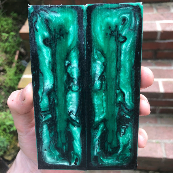 Green/Blue and Back Resin Knife Scales