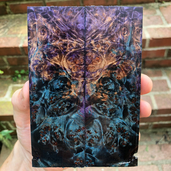 Blue Purple Dyed Maple Burl Knife Scales