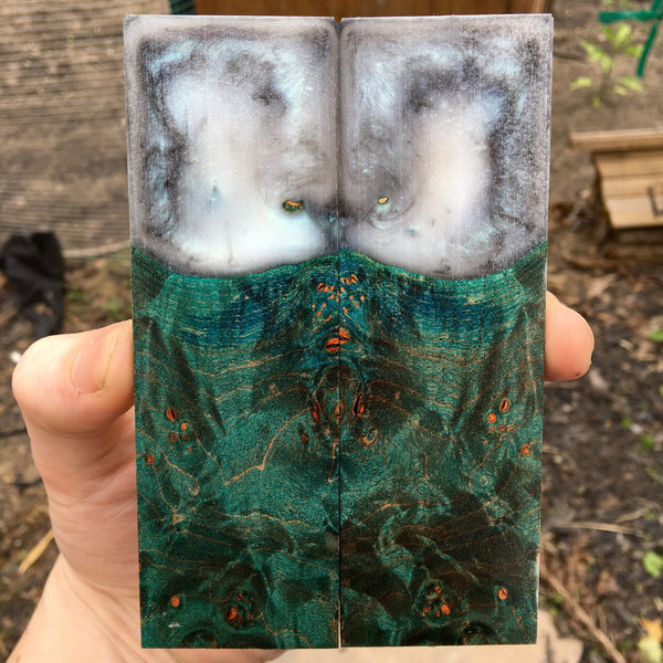 Blue Green Dyed Maple Burl Hybrid Knife Scales