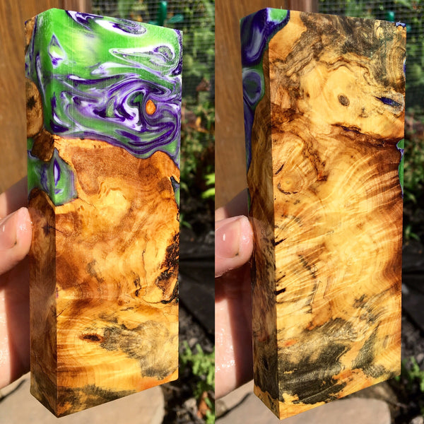 Buckeye Burl with Green/Purple Swirl Resin Blank