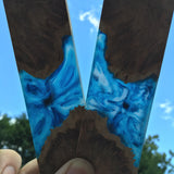 Stabilized Australian Corrugata Burl with Clear/Blue Resin Knife Scales