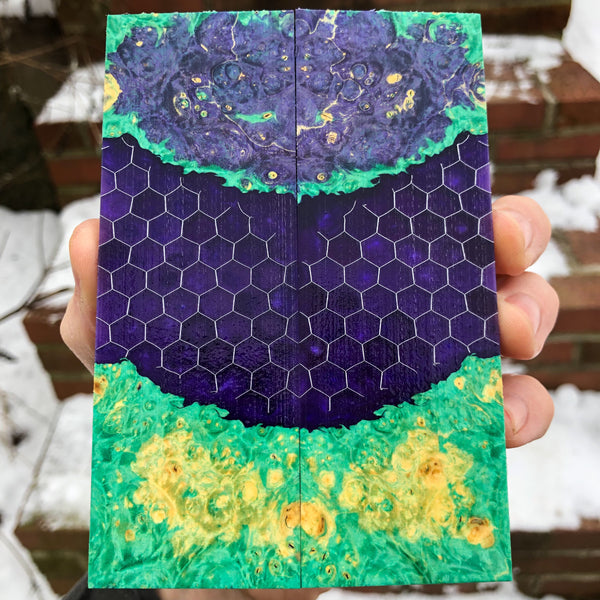 Dyed Box Elder Bur Honeycomb Hybrid Knife Scales