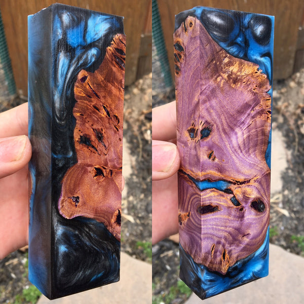Purple Dyed Buckeye Burl w/ Turquoise Metal Resin Blank