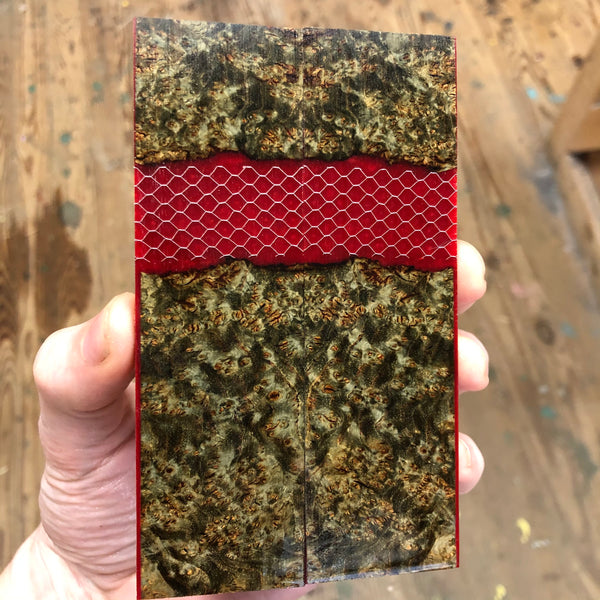Dyed Ash Burl Honeycomb Hybrid Knife Scales 5 1/8”L x 1 1/2”W x 1/4” thick