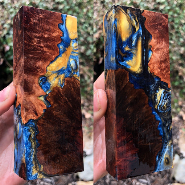 Red Mallee Burl w/ Blue Gold Resin Blank