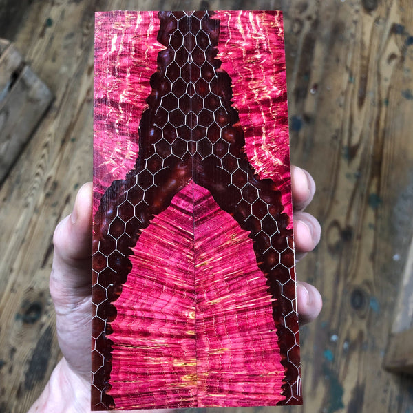 Dyed Ash Burl Honeycomb Knife Scales