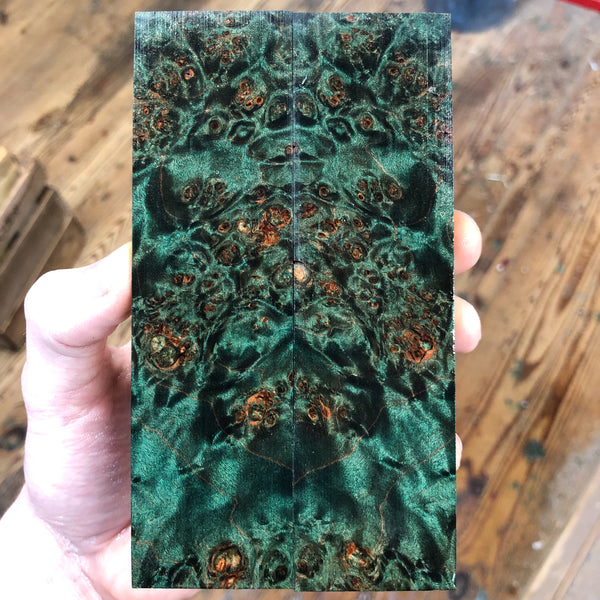 Green Dyed Maple Burl Knife Scales
