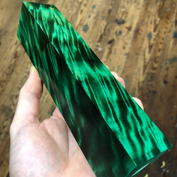 Emerald green curly Cottonwood Blank      7 7/8”L x 1 11/16” x 1 1/2”